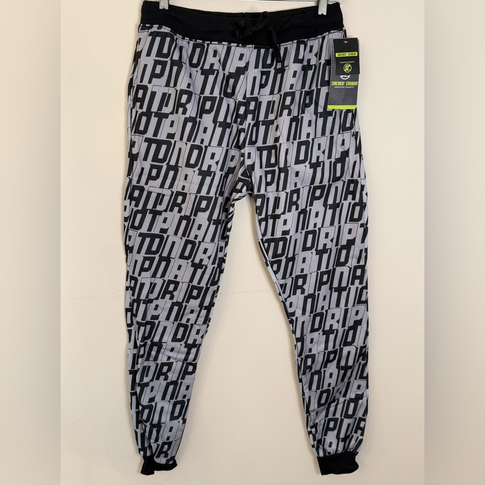 Sacred Crown Fleece lined Letter Graphic Black & Gray Joggers warm soft SZ Med